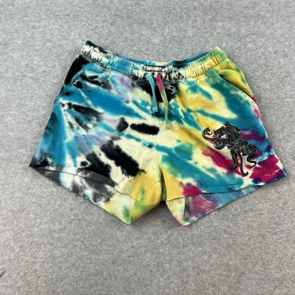 Ed Hardy Shorts Womens Medium Colorful Tie Dye Black Panther Puma Tattoo Gym M